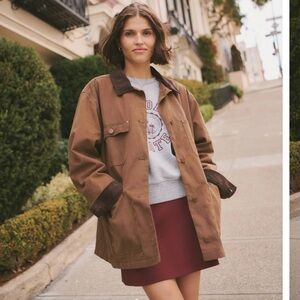 Marine Layer Riley Waxed Barn Jacket in Foxtrot Brown size Small